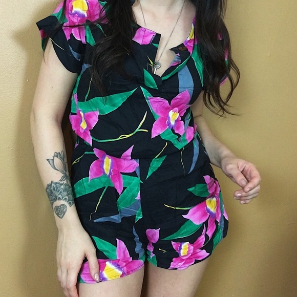 Vintage Other - VINTAGE / Black floral romper
